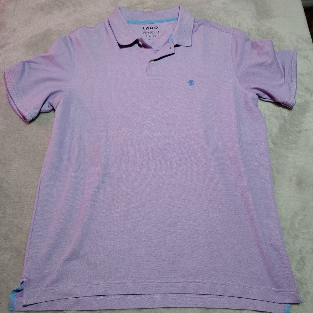 IZOD Golf Shirt Men L Purple Polo Activity Outdoor Stretch Knit Comfort Activity